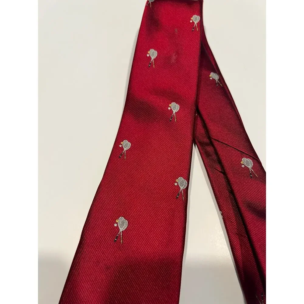Zareh Men's Red Silk Necktie Made in Italy Tennis Rackets Print JL